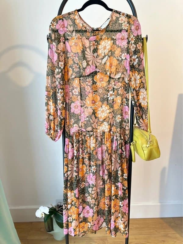 Never Fully Dressed Never Fully Dressed Floral Midi Dress UK 12 Boho Balloon Sleeve