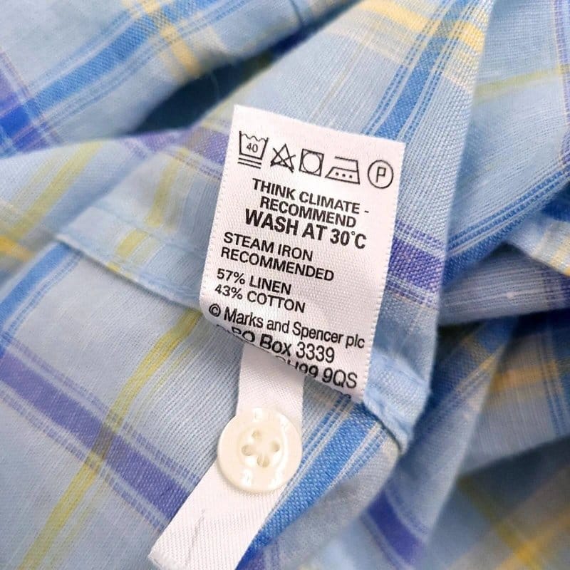 Marks & Spencer Marks & Spencer Linen Shirt Mens XXL Regular Fit Blue Check Button Up Short - 1