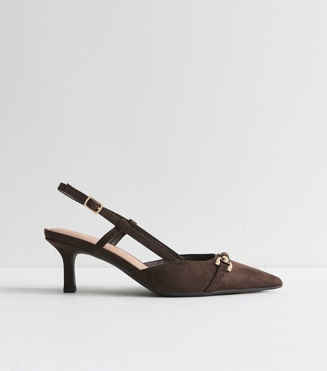 New Look Women's Dark Brown Faux Suede Horsebit Detail Slingback Pumps Vegan New Look - 3