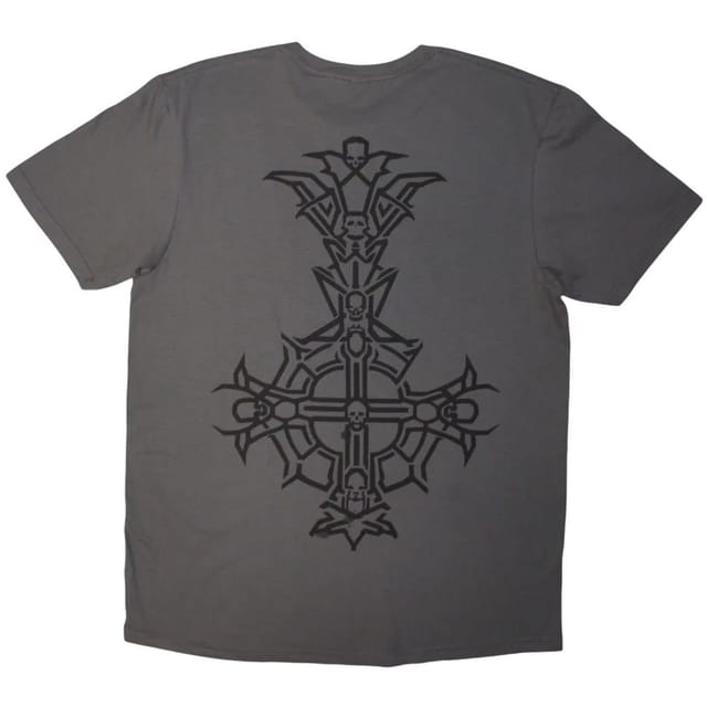 Ghost Ghost Men's Grucifix Chrome Logo Back Print T-Shirt in Charcoal - 2