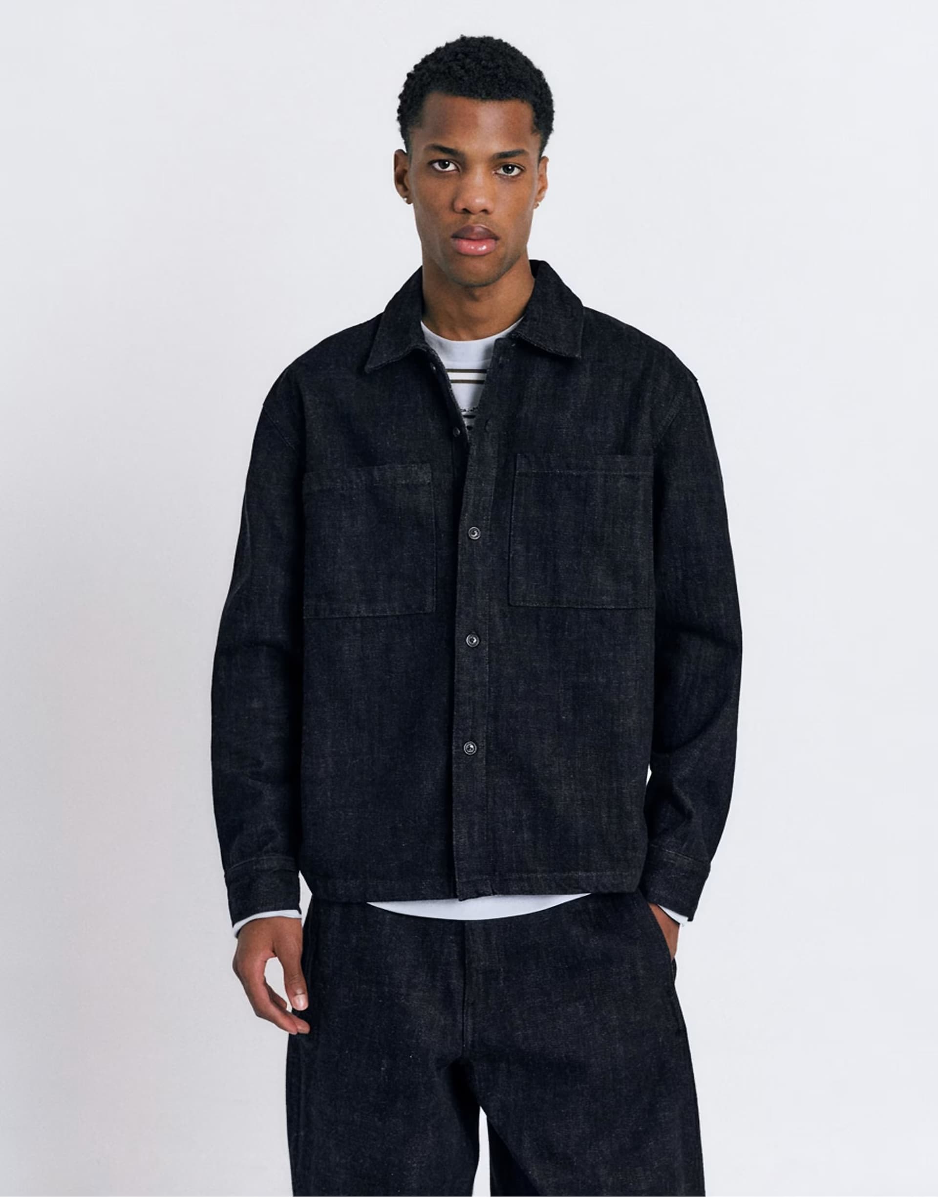 ASOS Pull&Bear Denim overshirt with pockets in black