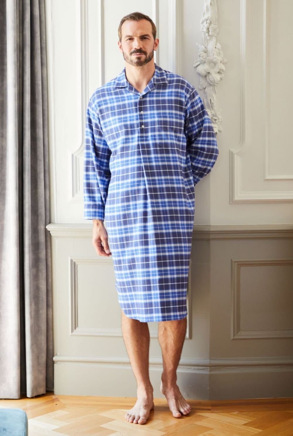 British Boxers British Boxers Men's "Celt Navy" Tartan Brushed Cotton Nightshirt in Navy
