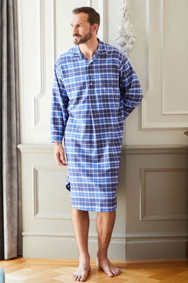 British Boxers British Boxers Men's "Celt Navy" Tartan Brushed Cotton Nightshirt in Navy - 2