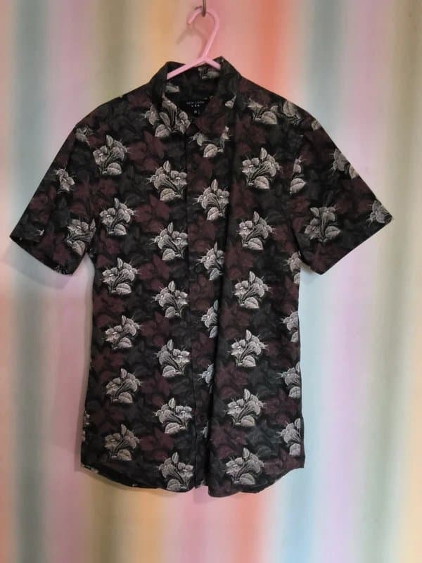 New Look New Look Hawaiian Shirt Short Sleeved Tropical Floral Print Black small