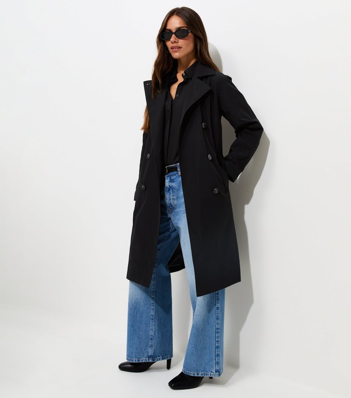 New Look Women's Petite Black Double Breasted Trench Coat New Look