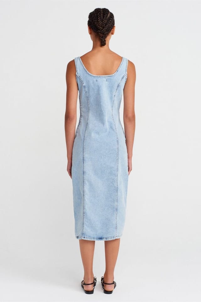 Dilvin Dilvin Women's Midi Bodycon Denim Dress in Light Blue - 2