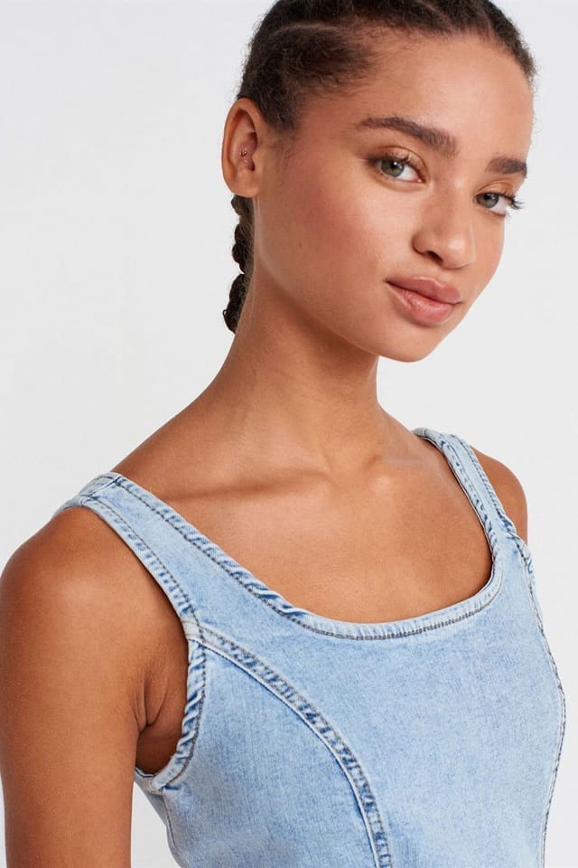 Dilvin Dilvin Women's Midi Bodycon Denim Dress in Light Blue - 3