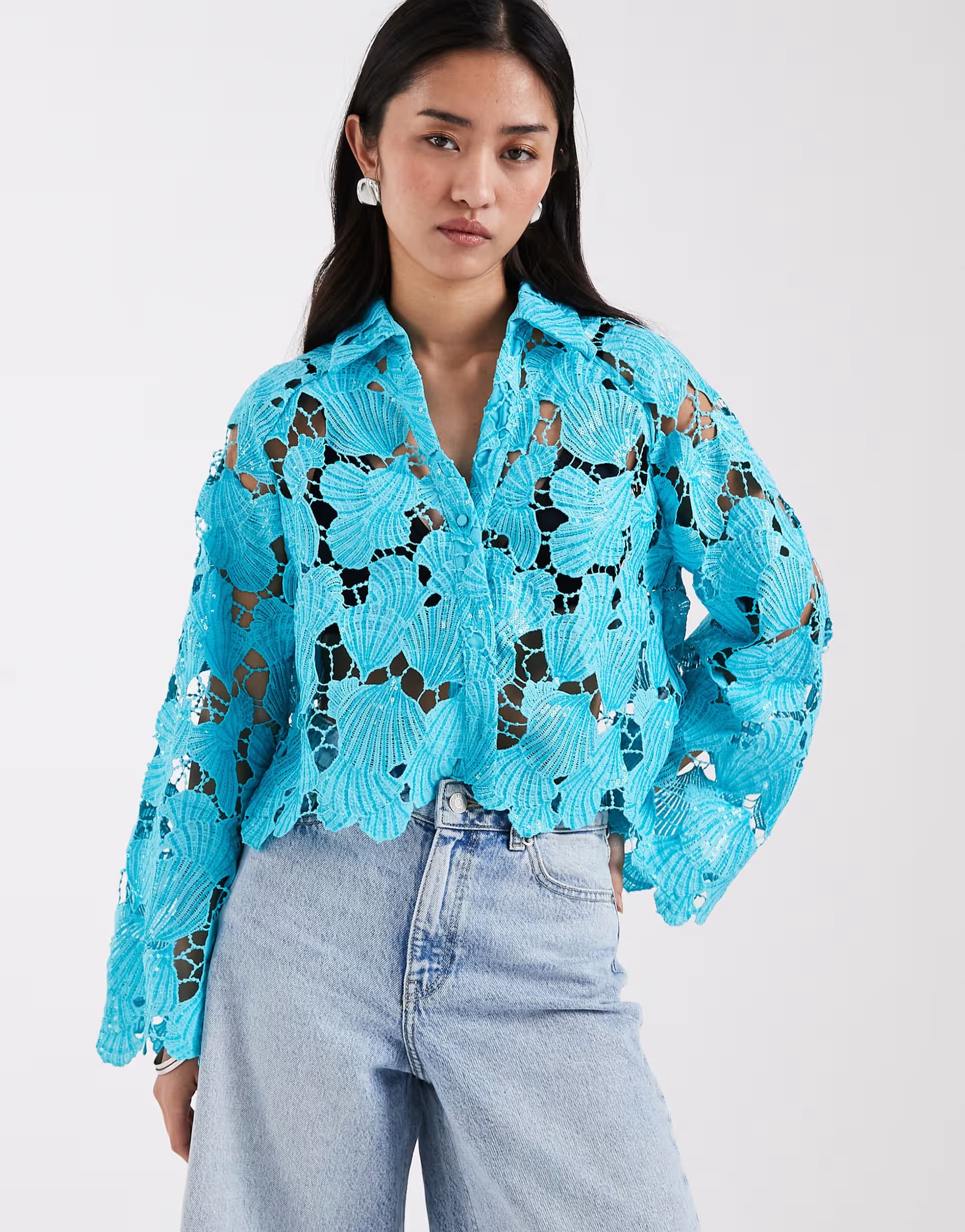 ASOS River Island cutwork sequin shirt co-ord in blue