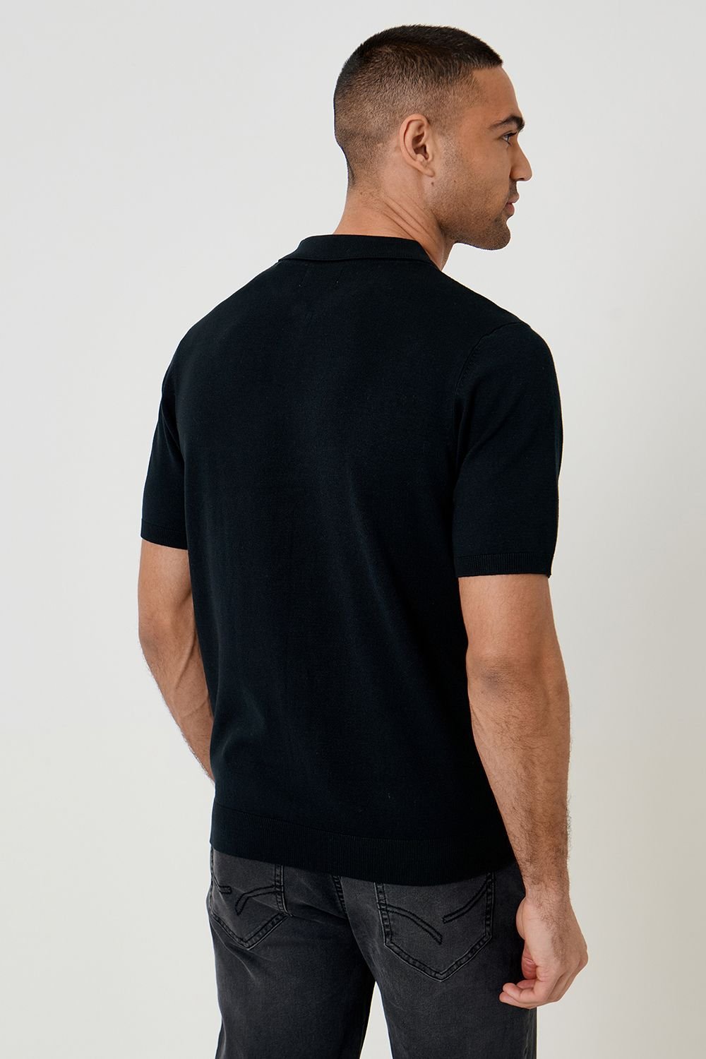 Threadbare Threadbare Men's Quarter Zip Knitted Polo in Black - 2