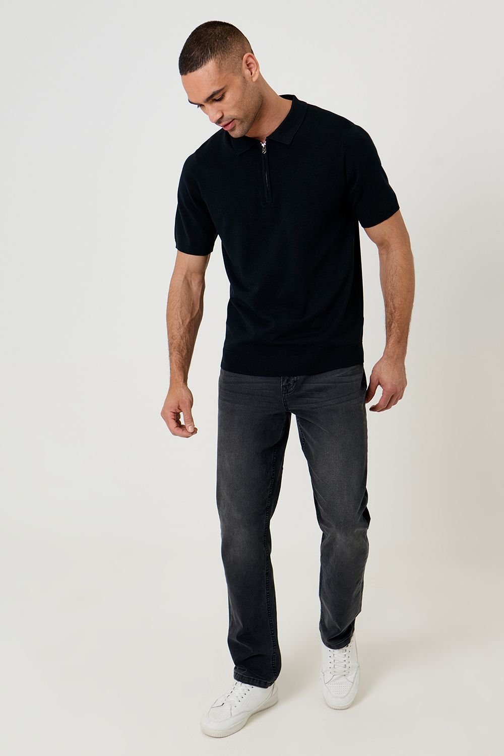 Threadbare Threadbare Men's Quarter Zip Knitted Polo in Black - 3