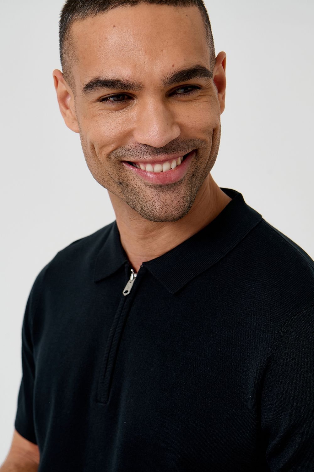 Threadbare Threadbare Men's Quarter Zip Knitted Polo in Black - 4