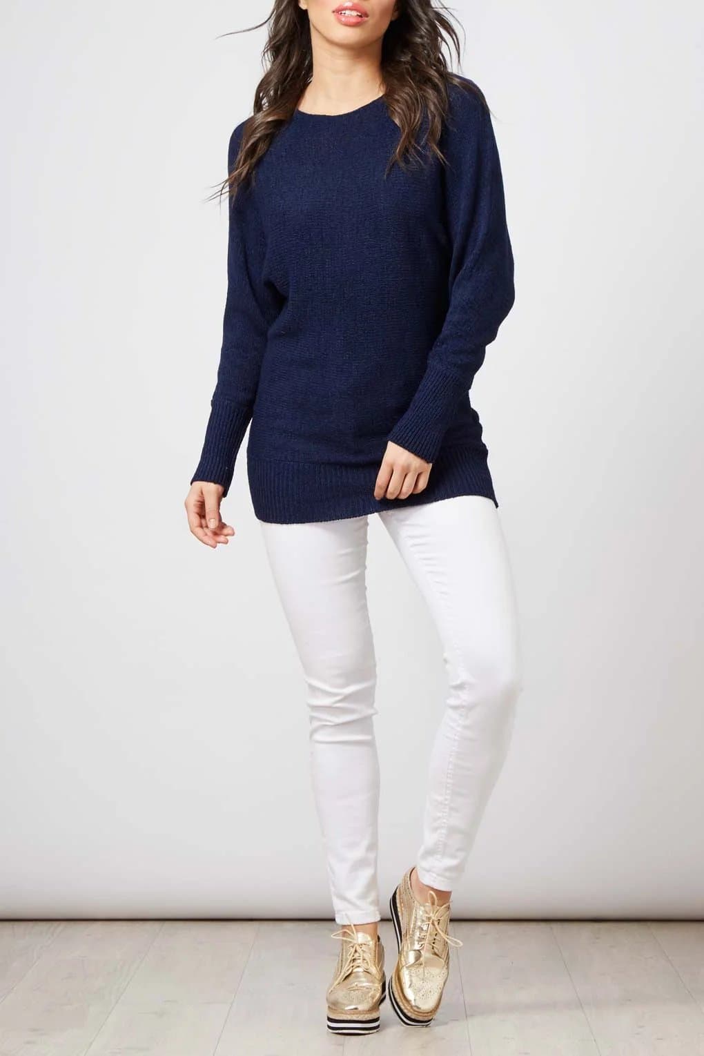 Blue Vanilla Blue Vanilla Navy Fine Gauge Tape Batwing Jumper