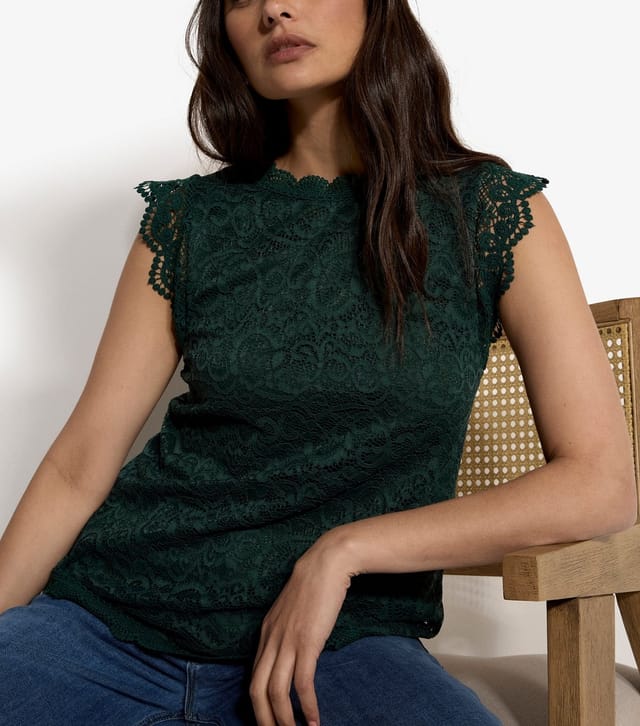 Apricot Women's Dark Green Lace High Neck Top Apricot New Look - 2