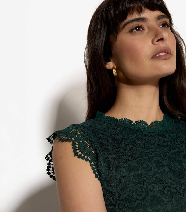 Apricot Women's Dark Green Lace High Neck Top Apricot New Look - 3