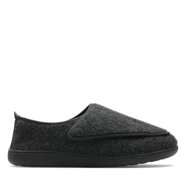 Clarks Clarks Men's King Riptape Slipper Dark Grey Felt Slip Ons, Slippers - 2