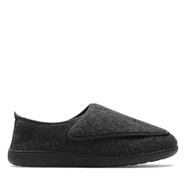 Clarks Clarks Men's King Riptape Slipper Dark Grey Felt Slip Ons, Slippers - 3