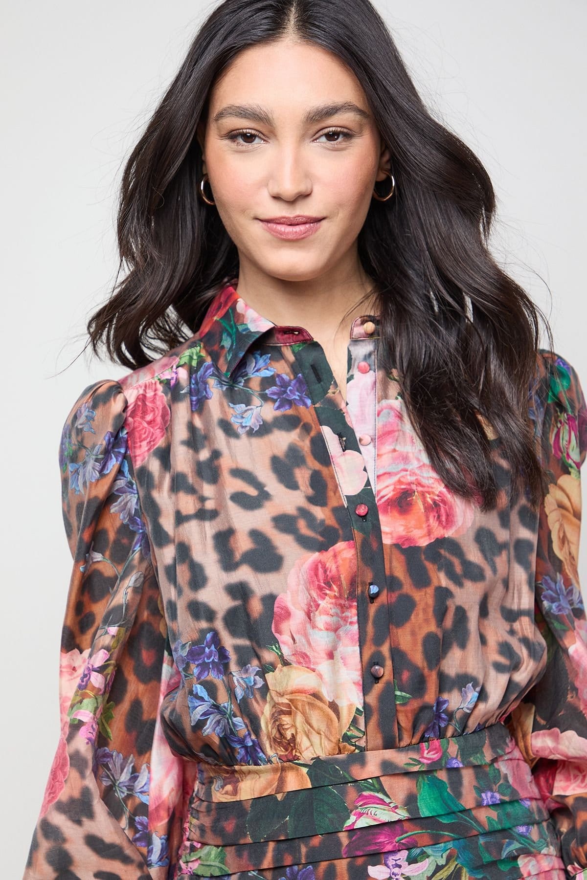 Oasis Oasis Women's Long Sleeve Button Up Collar Detail Mini Dress in Animal - 4