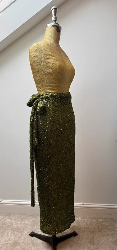 Never Fully Dressed Green sequin wrap skirt