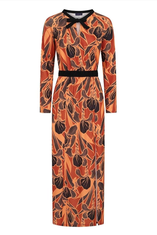 Hot Squash Hot Squash Women's Long Sleeve Maxi Dress with Neck Tie in Brown - 3