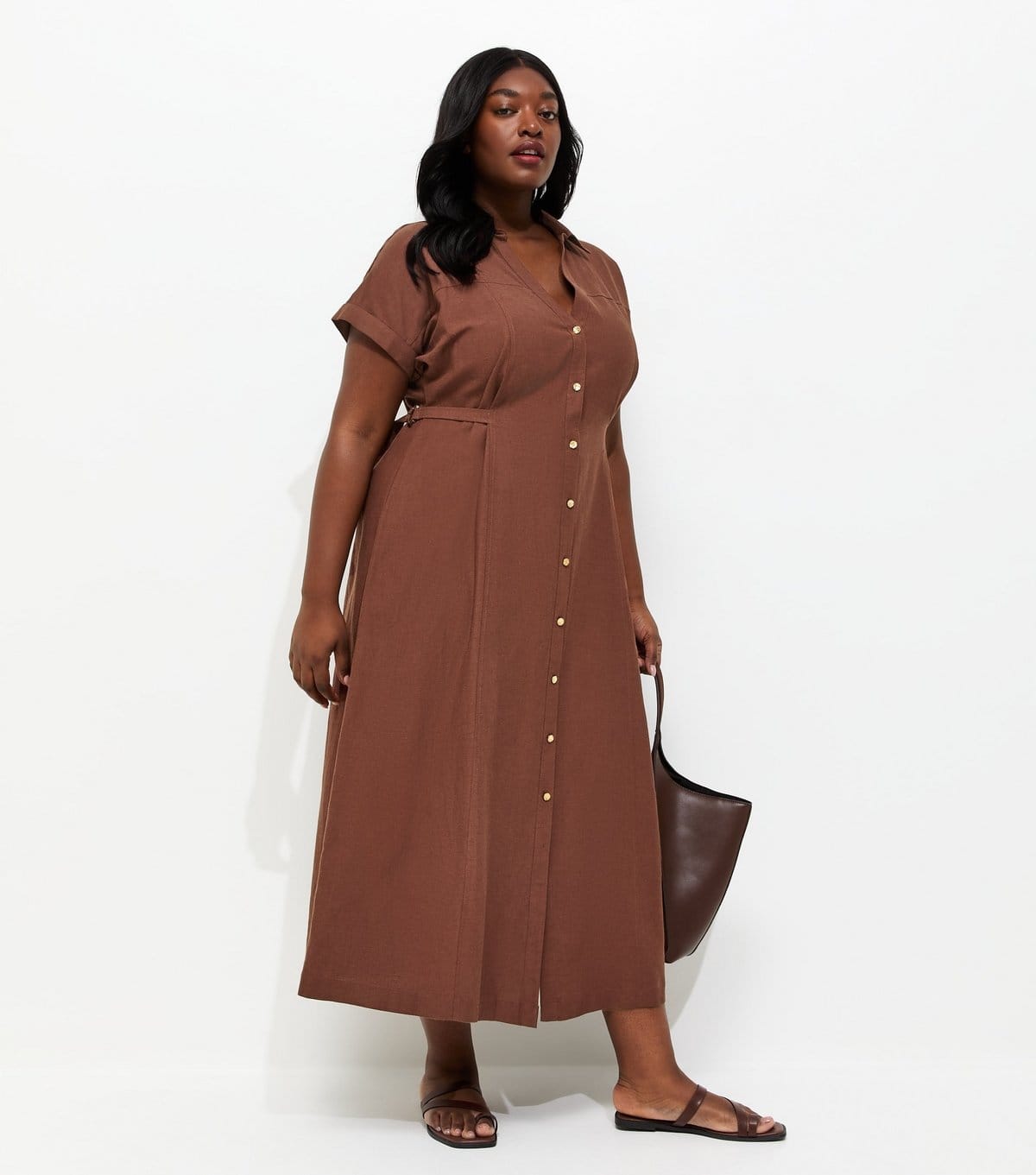 New Look Plus Size Dark Brown Midi Shirt Dress