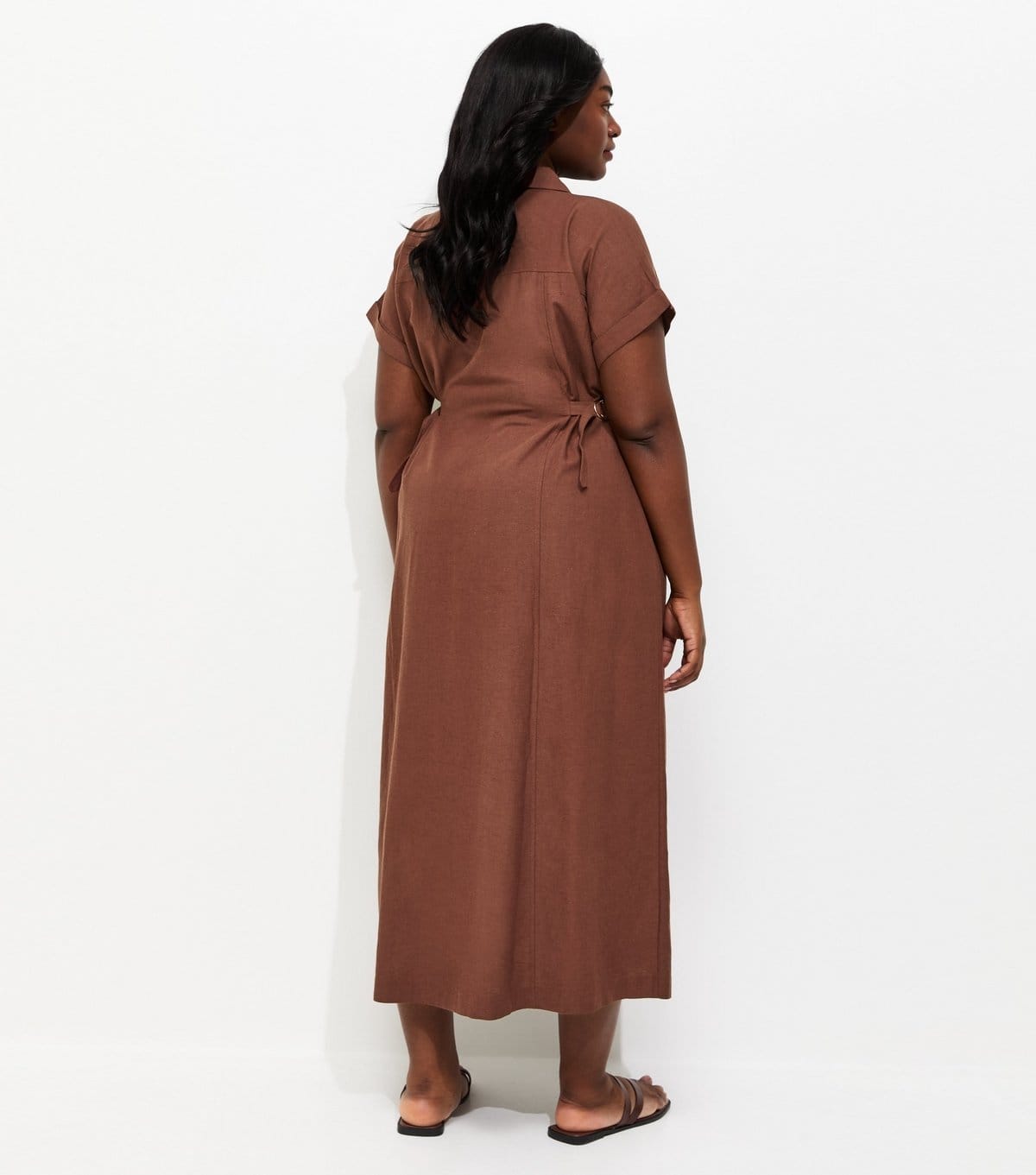New Look Women's Plus Size Dark Brown With Cotton Midi Shirt Dress Curves New Look - 4