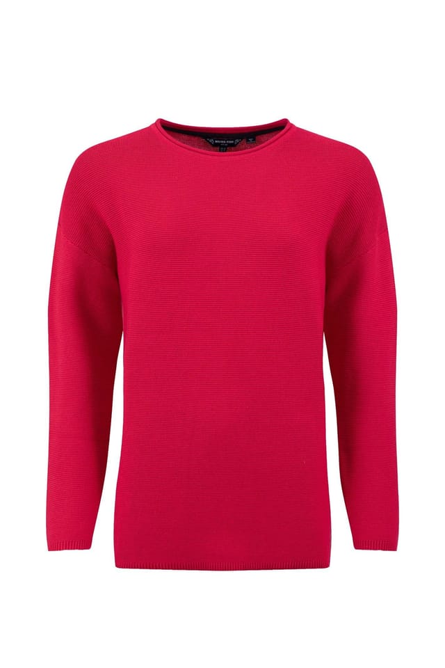 Weird Fish Weird Fish Women's Dalla Knitted Crew Neck Jumper in Scarlet - 2