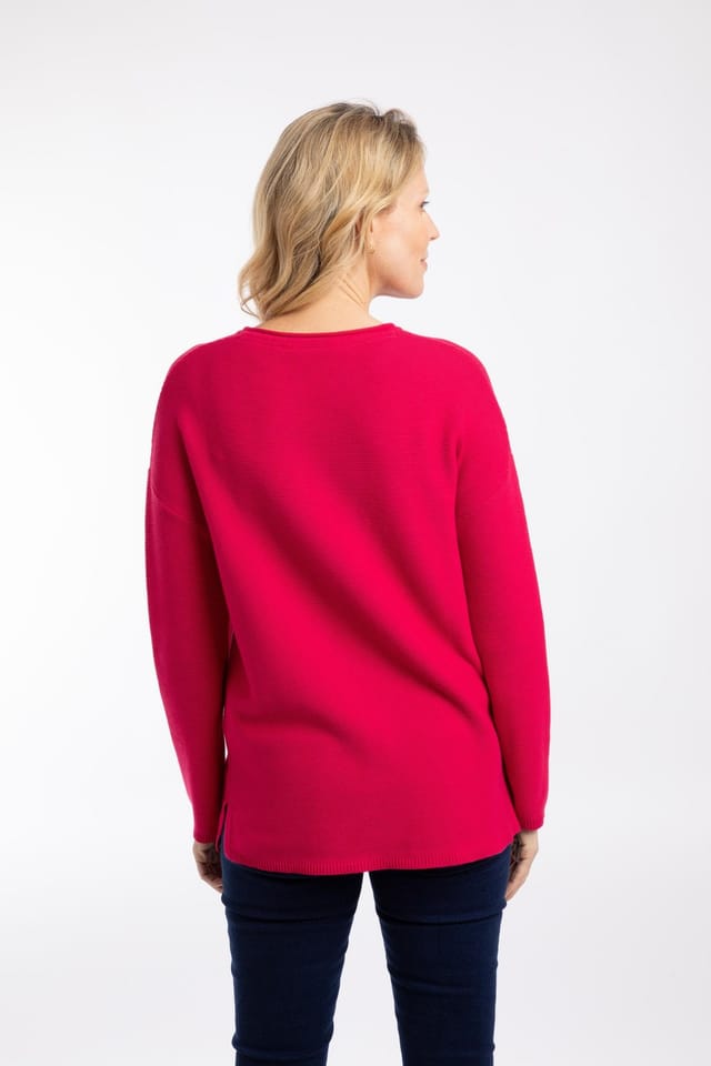 Weird Fish Weird Fish Women's Dalla Knitted Crew Neck Jumper in Scarlet - 3