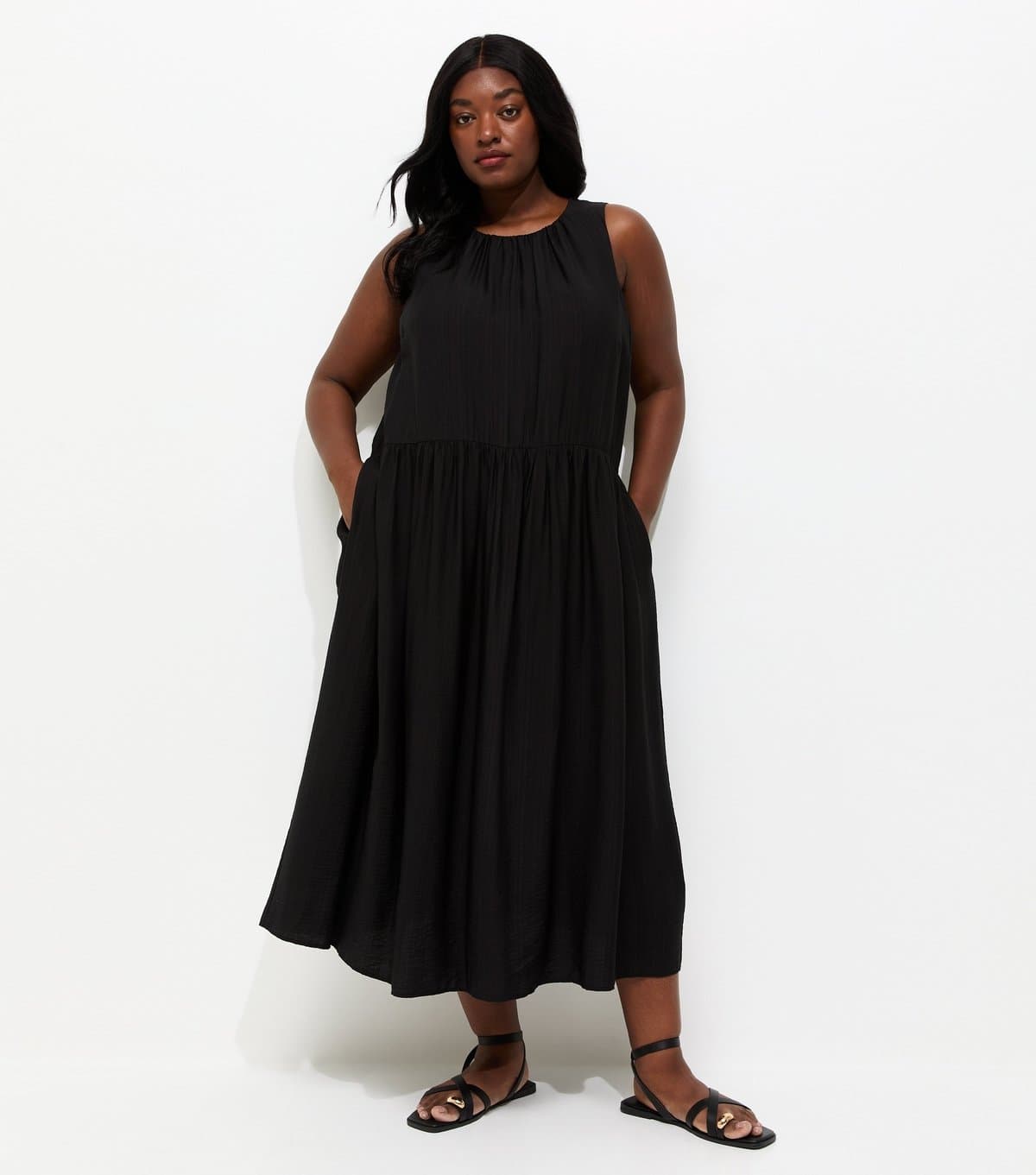New Look Women's Plus Size Black Drop Waist Sleeveless Dress Curves New Look