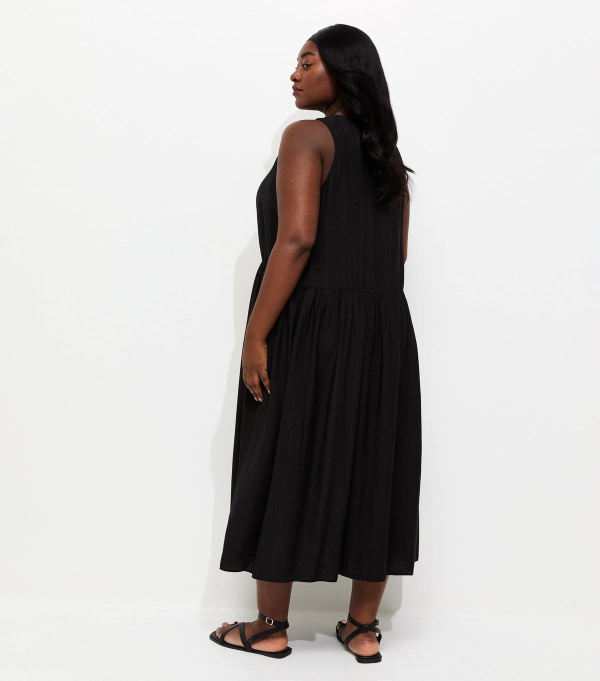 New Look Women's Plus Size Black Drop Waist Sleeveless Dress Curves New Look - 4