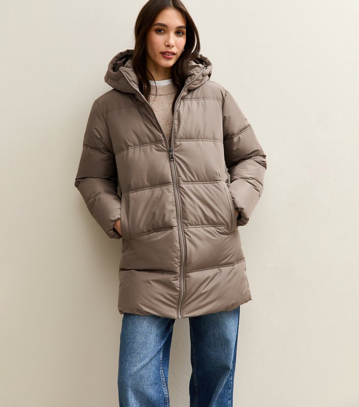 New Look Women's Mink Midi Length Puffer Jacket New Look