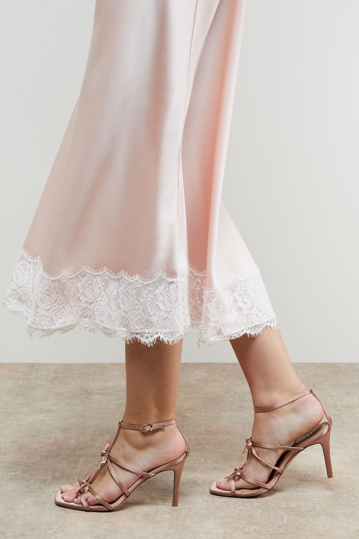 Oasis Oasis Women's Dalpha Satin Bow Multi Strappy High Stiletto Heel Sandals in Mocha - 2