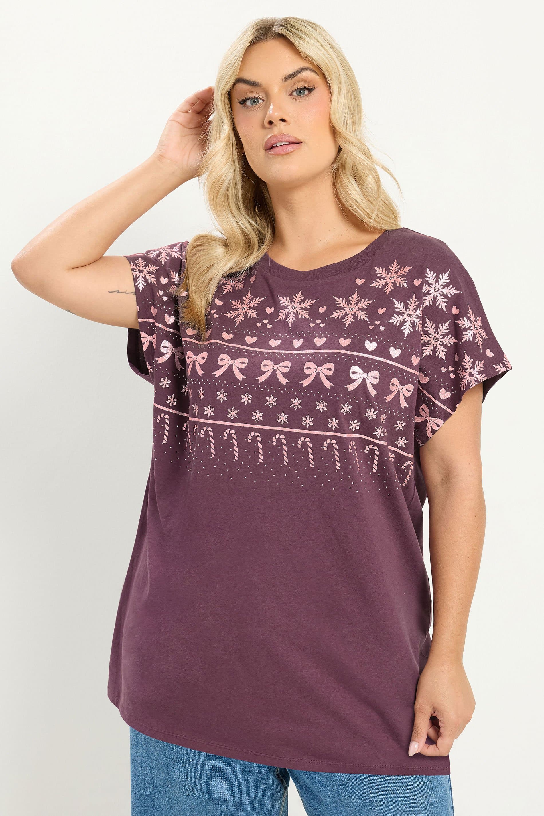 Yours Plus Size Purple Fairisle Novelty Tshirt