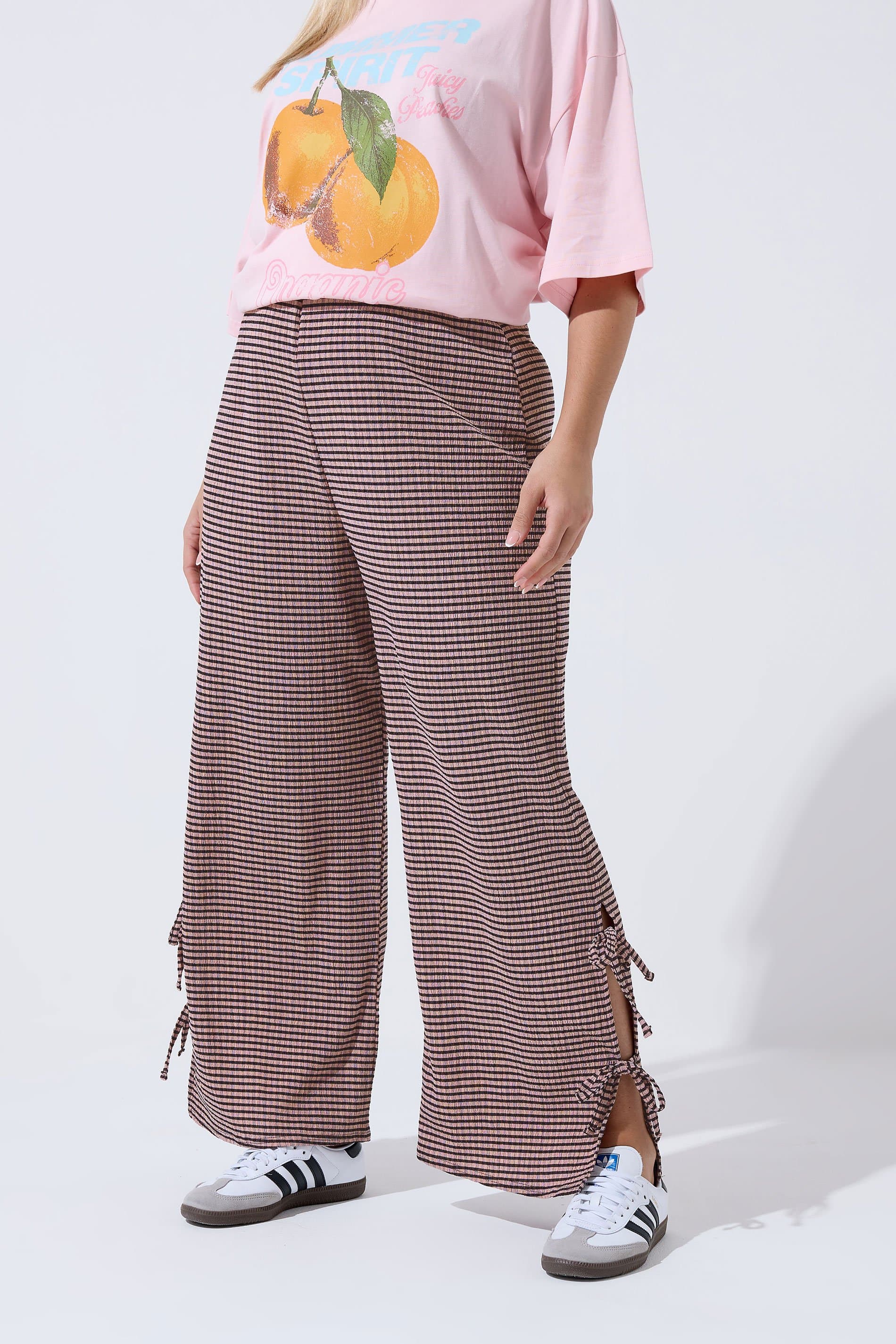 Limited Collection Curve Pink Gingham Tie Side Trousers