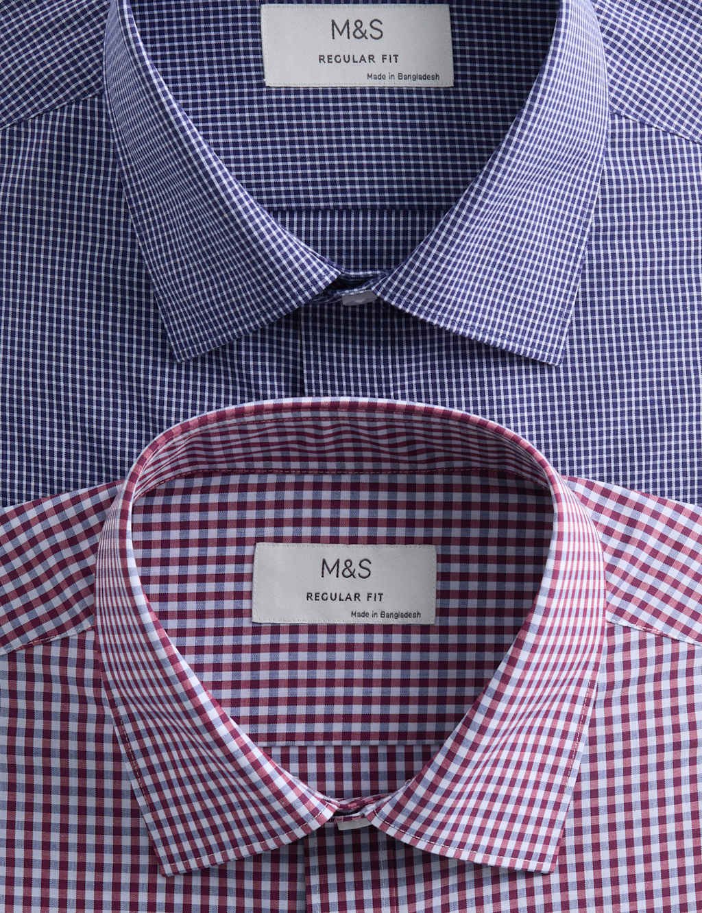 Marks & Spencer M&S 2 Pack Regular Fit Easy Iron Check Shirts Red Mix - 2