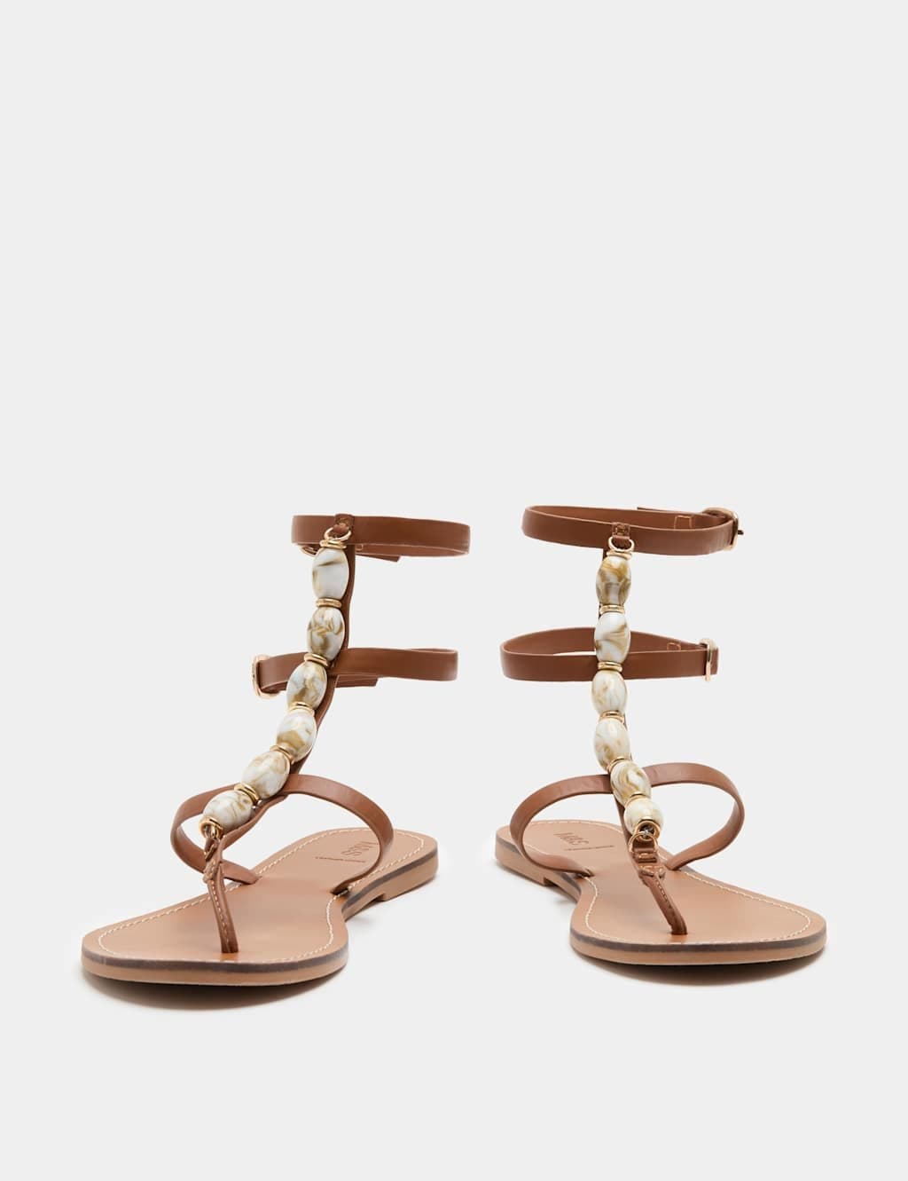 Marks & Spencer M&S Tan Leather Beaded Gladiator Sandals