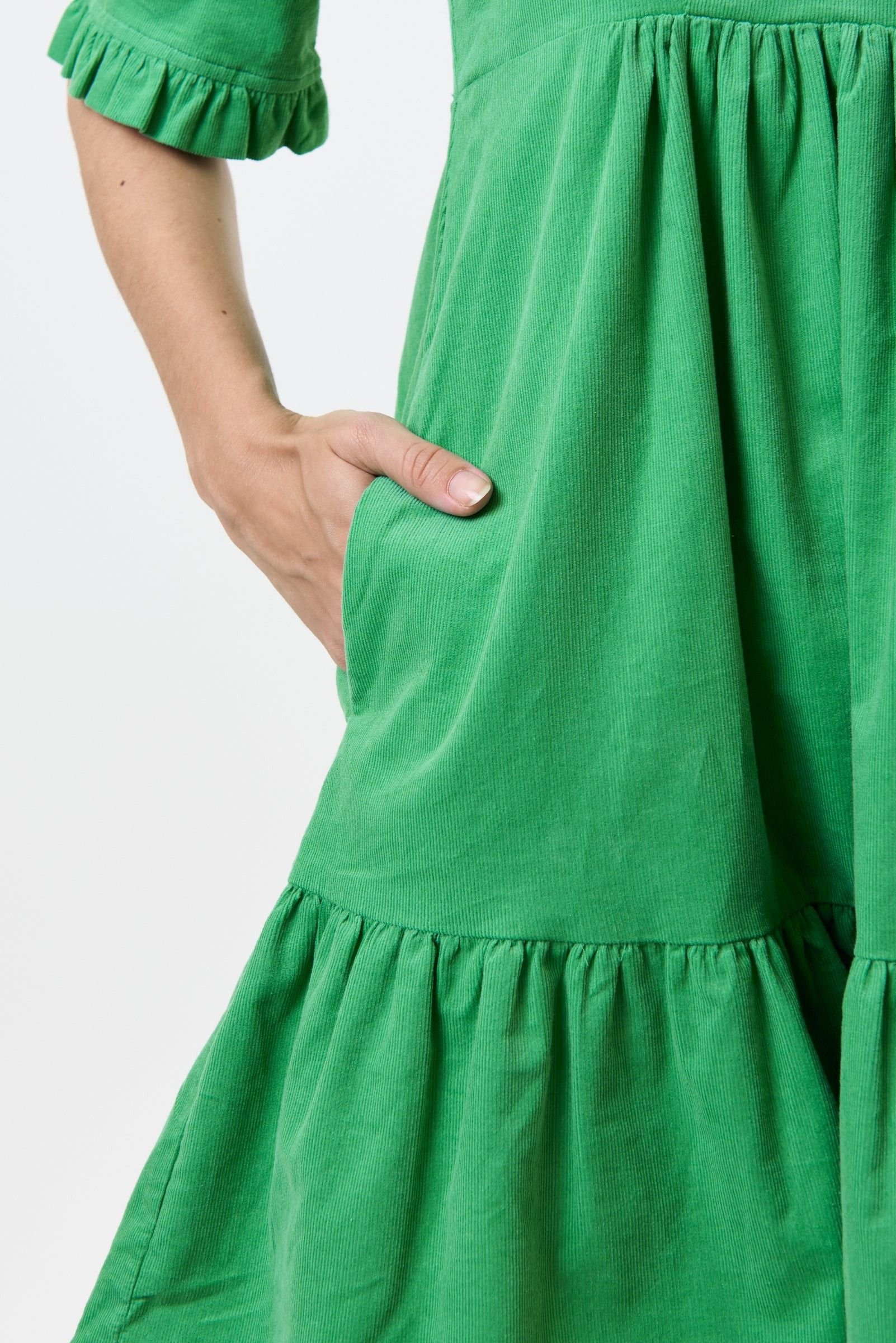 Louche Louche Women's Sassa Lightweight Baby Cord Tiered Mini Dress - Green - 3