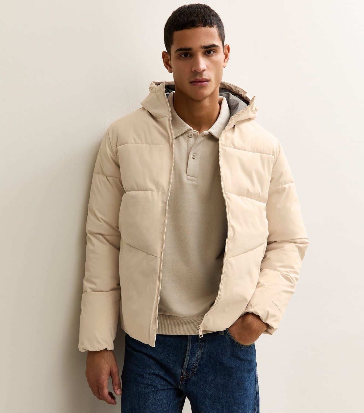 jack & jones Men's Cream Regular Puffer Jacket Jack & Jones New Look