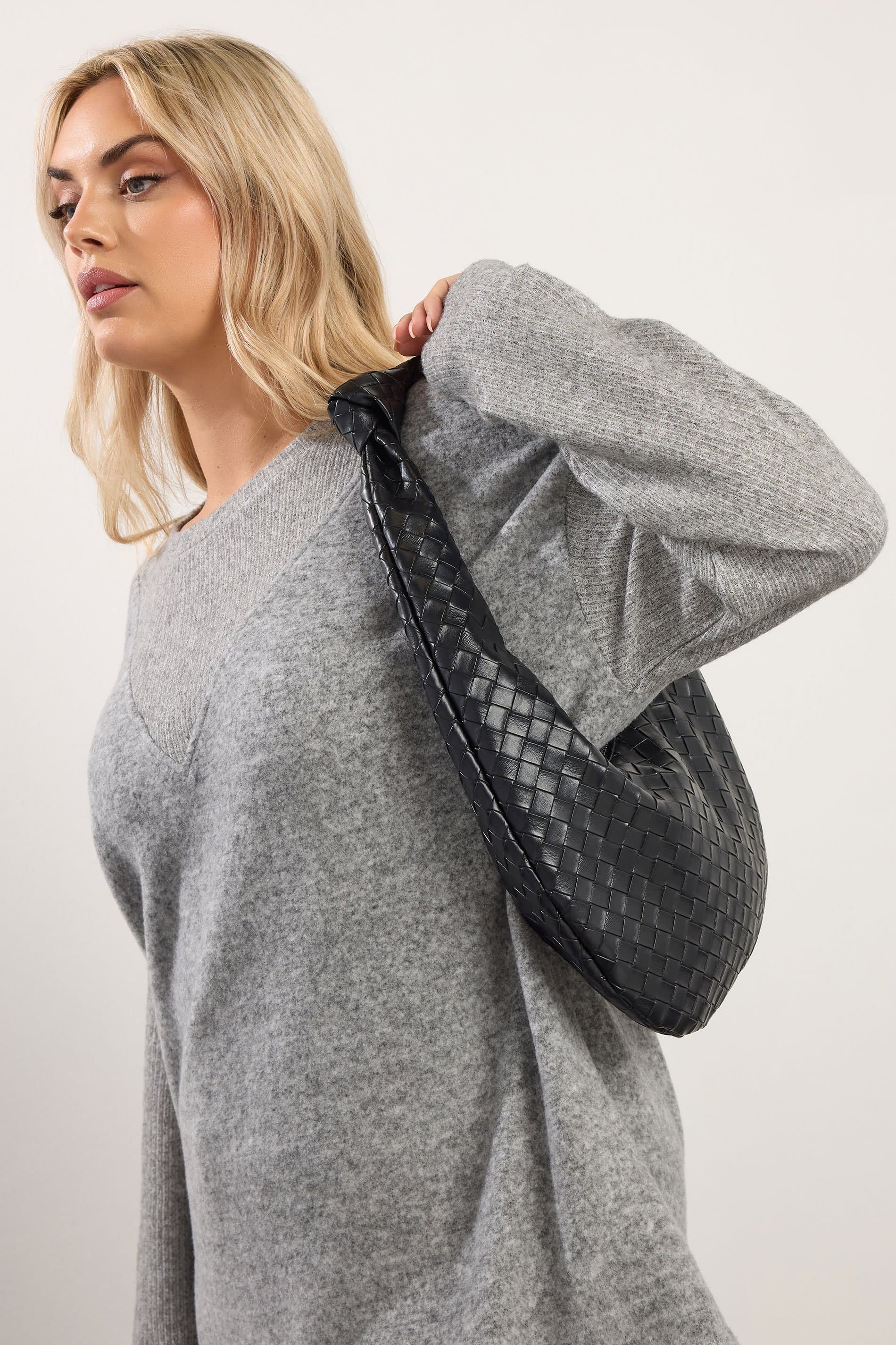 Yours Black Knot Detail Woven Shoulder Bag