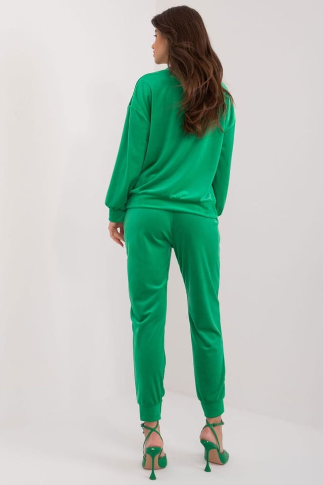Love Lace Love Lace Women's Velour Bow Detail Sweatshirt Pants Set in Green - 3