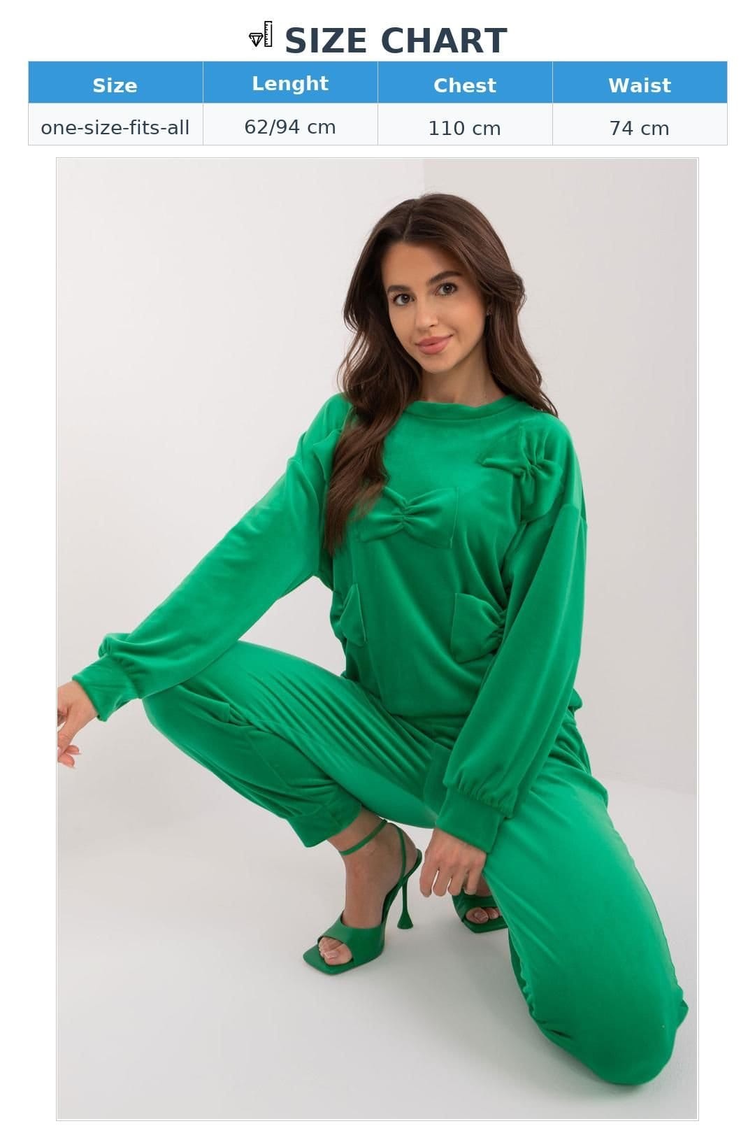 Love Lace Love Lace Women's Velour Bow Detail Sweatshirt Pants Set in Green - 4