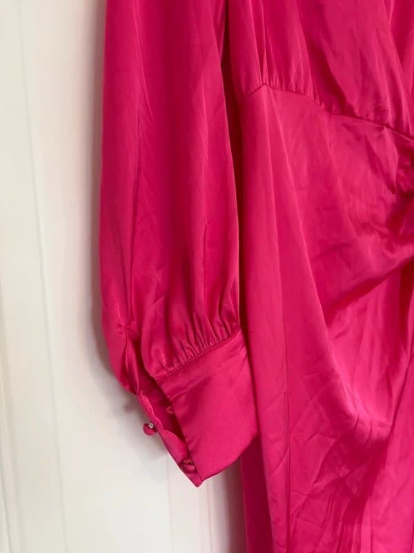 Never Fully Dressed Pink satin wrap dress