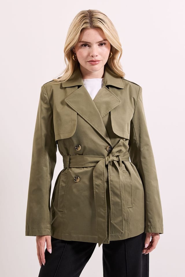 Dorothy Perkins Dorothy Perkins Women's Double Breasted Belted Trench Coat in Khaki - 2