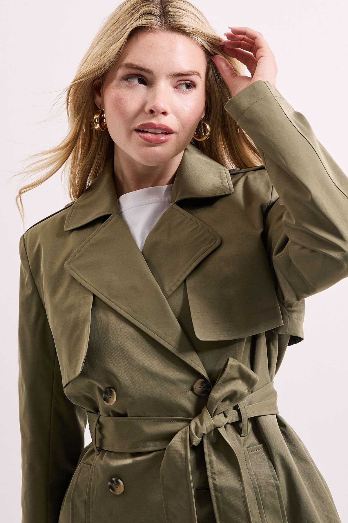 Dorothy Perkins Dorothy Perkins Women's Double Breasted Belted Trench Coat in Khaki - 3