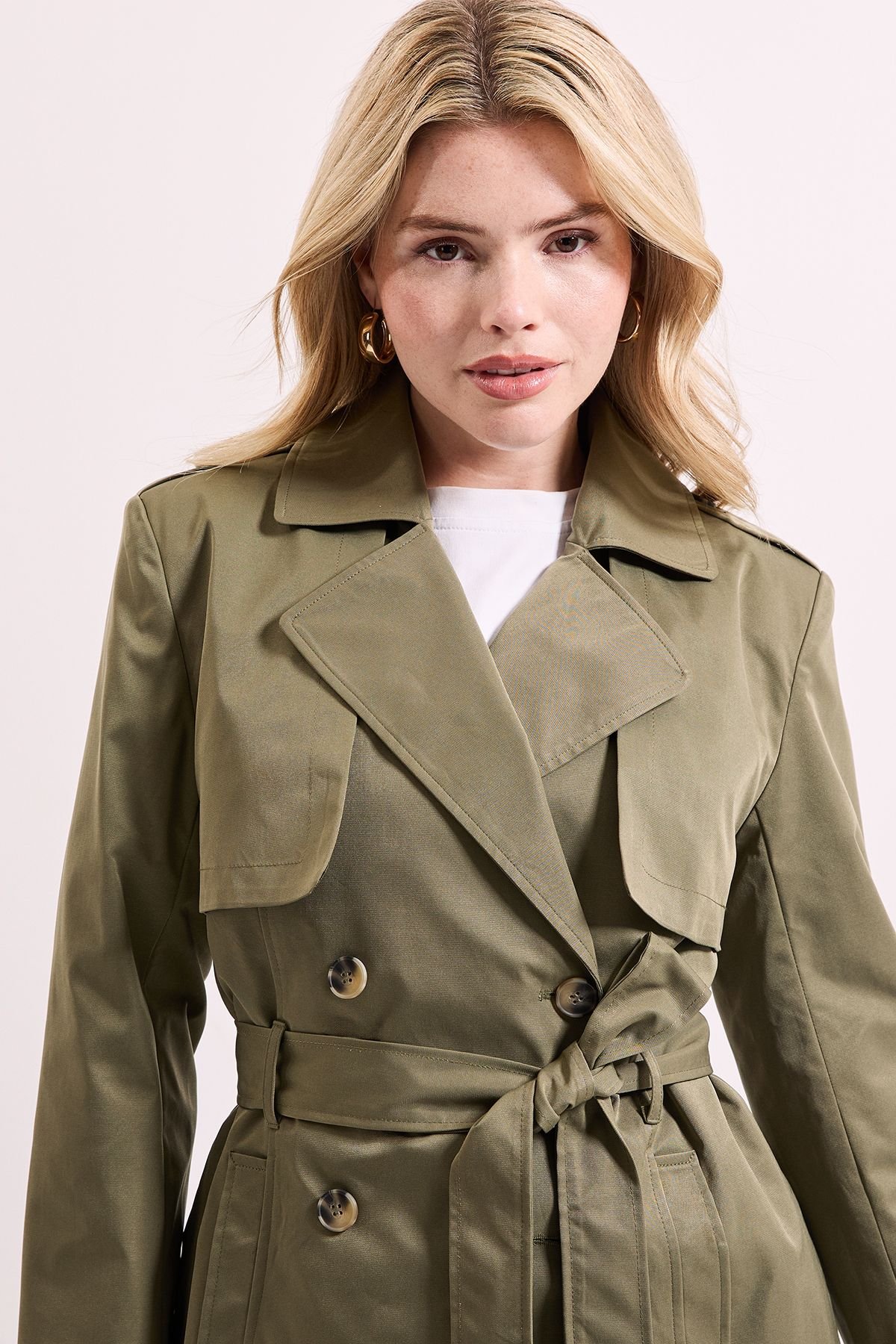 Dorothy Perkins Dorothy Perkins Women's Double Breasted Belted Trench Coat in Khaki - 4