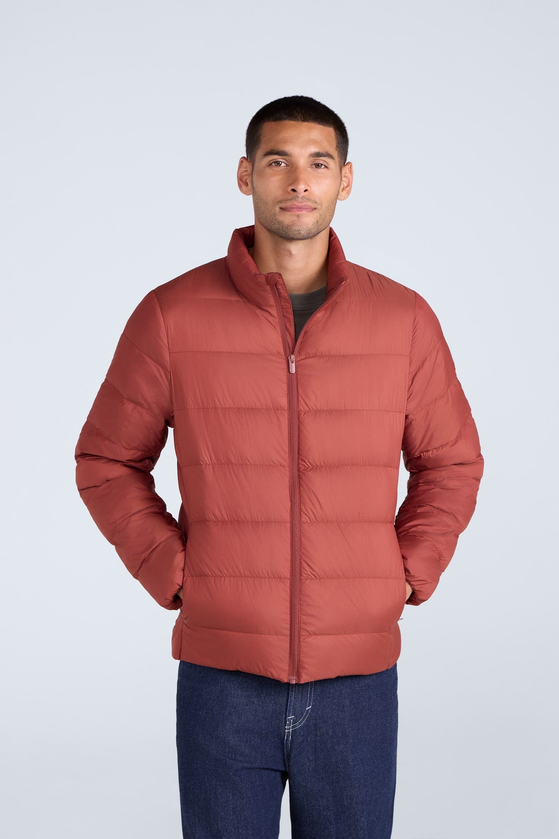 Animal Animal Men's Lightweight Water Resistant Packable Warm Hooded Puffer Down Jacket in Red