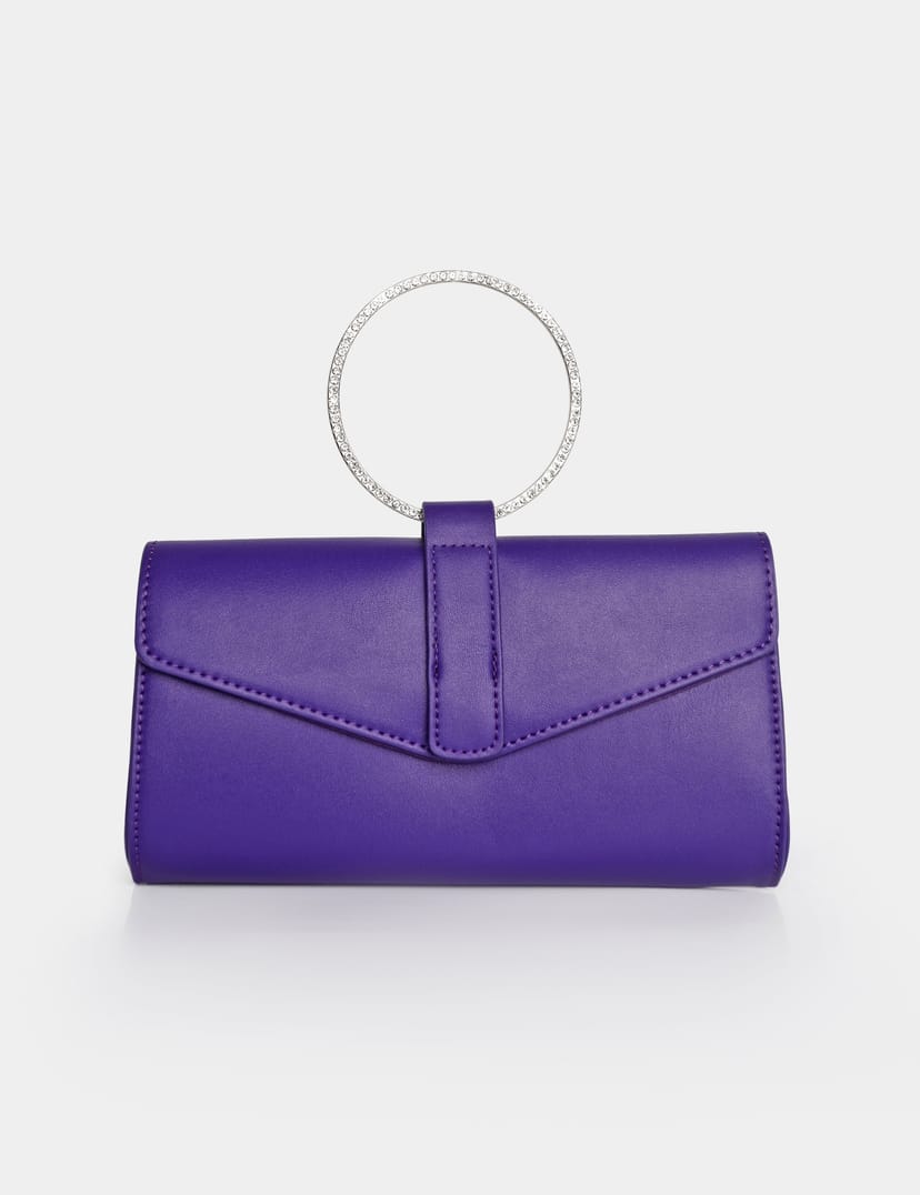 Public Desire The Pammy Purple Pu Diamante Handle Envelope Clutch - 1