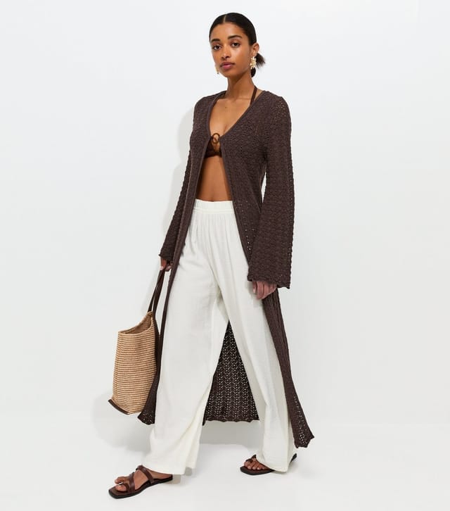 New Look Women's Dark Brown Pointelle Longline Cardigan New Look - 3
