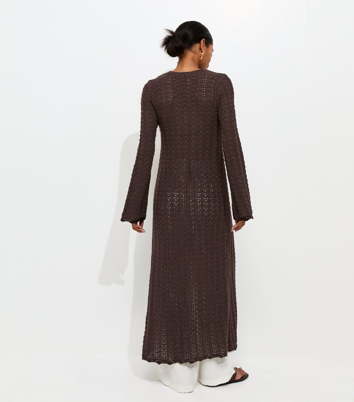 New Look Women's Dark Brown Pointelle Longline Cardigan New Look - 4