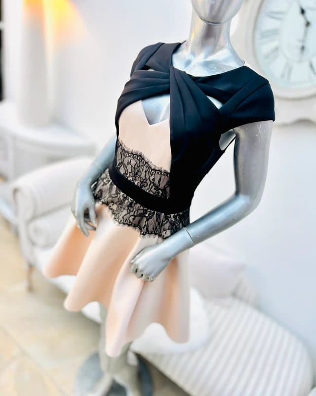 Lipsy Lipsy apricot and black lace fit and flare cocktail dress 10-12