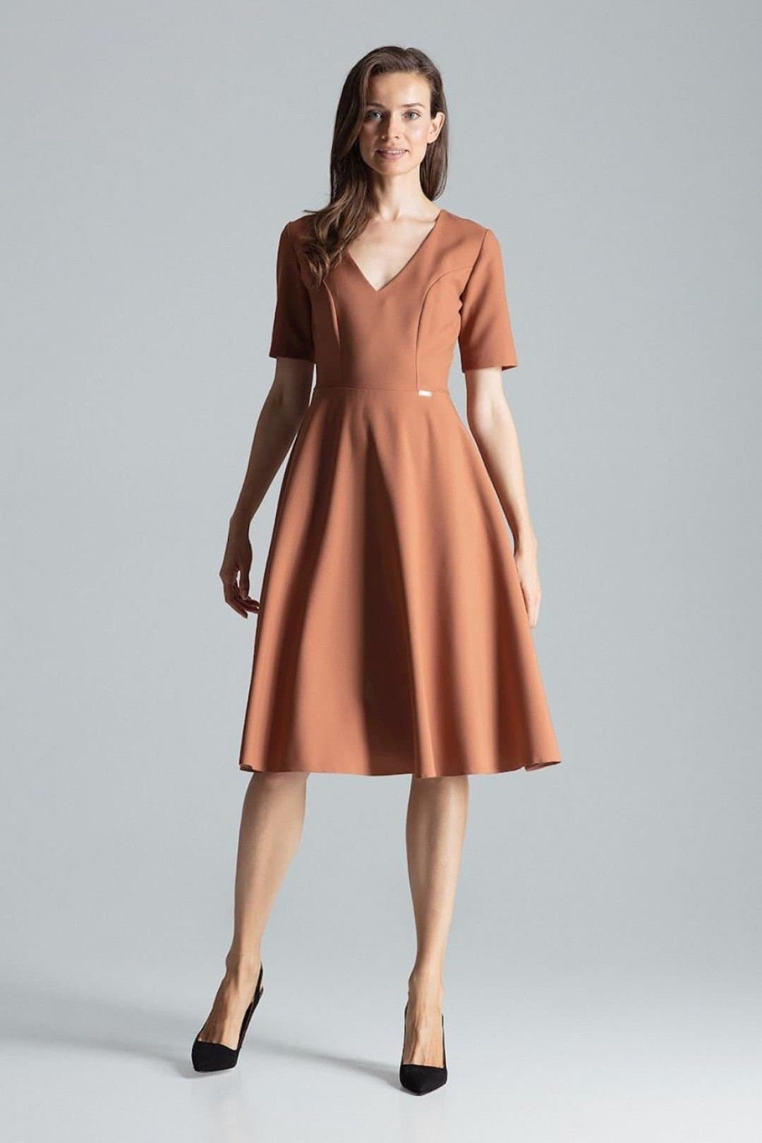 Love Lace Love Lace Women's Flared Midi Dress with Pockets & Zip in Brown